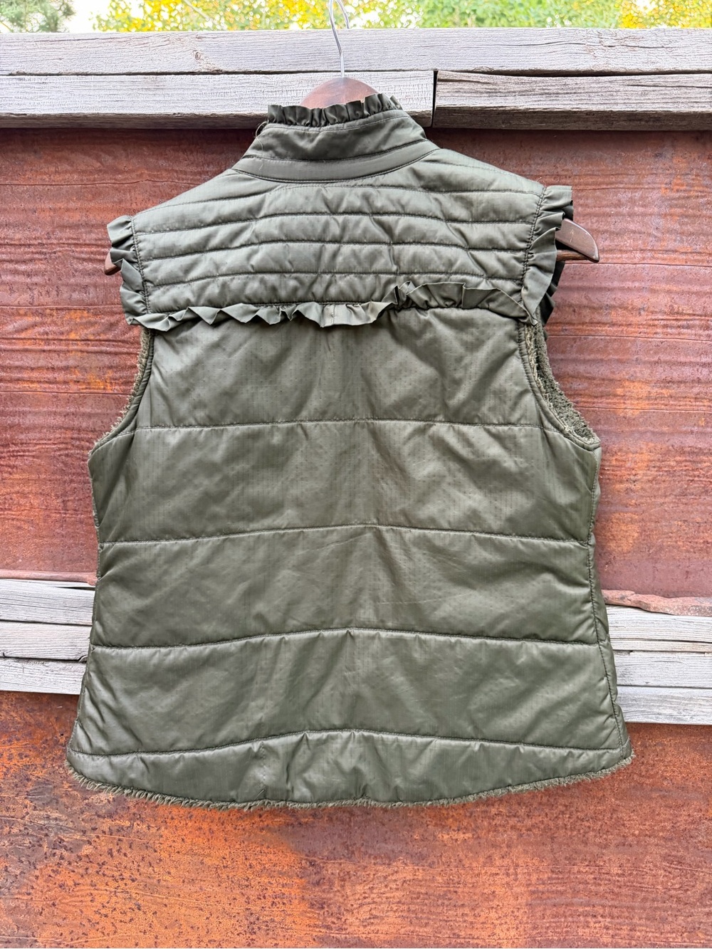 Free People Quilted Ruffle Olive Green Vest - Picture 2 of 6